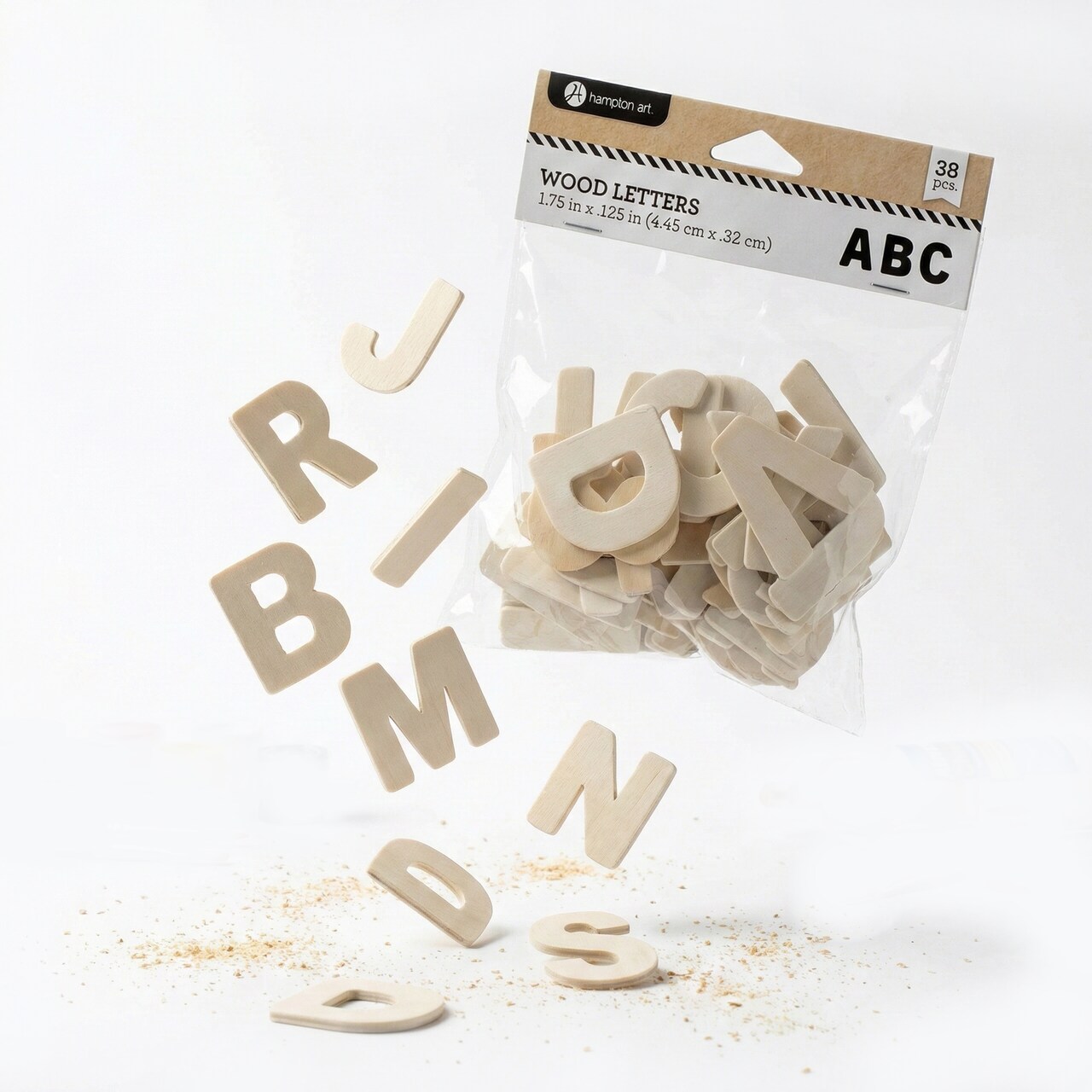 Hampton Art Unfinished Wood Alphabet Letters, 38 Piece Set, 1.8 Inch Wooden Letters for Crafting, Wood Burning, Painting, Staining and Decoupage